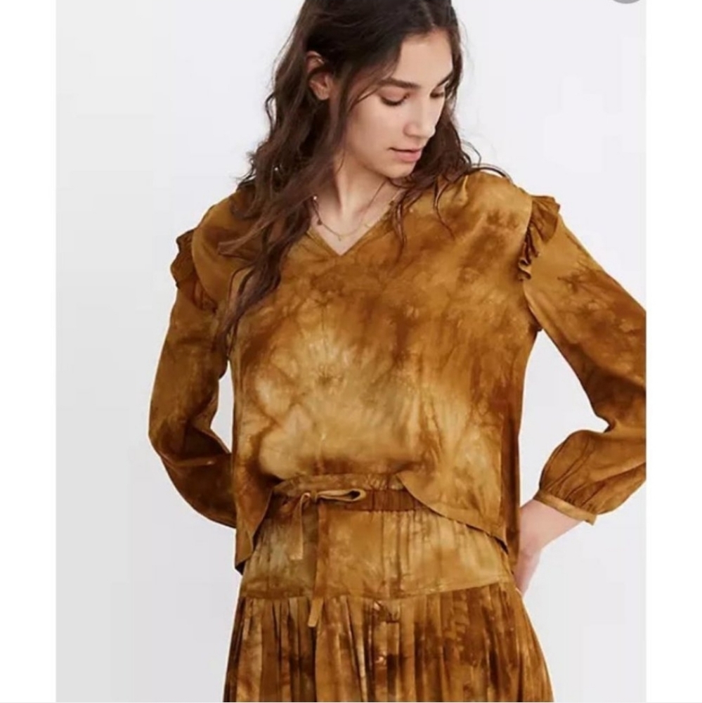 Madewell Tie-Dye Egyptian Gold Ruffle-Shoulder Top